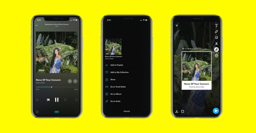 TIDAL потребителите вече могат да споделят песни, видеа и албуми директно в SNAPCHAT
